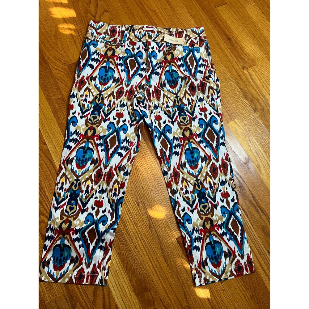 Jones New York Sport Multi Color Ikat Print Stretch Cropped Trousers 12 NWT $74